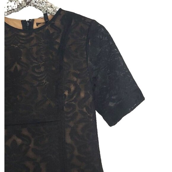 BCBGMaxAzria Dress 2 Black Lace Sheath Ceara Short Sleeve Cocktail - Picture 3 of 11